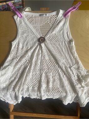 sleeveless, boho-style crochet knit swim suit cover up , Casa Donna